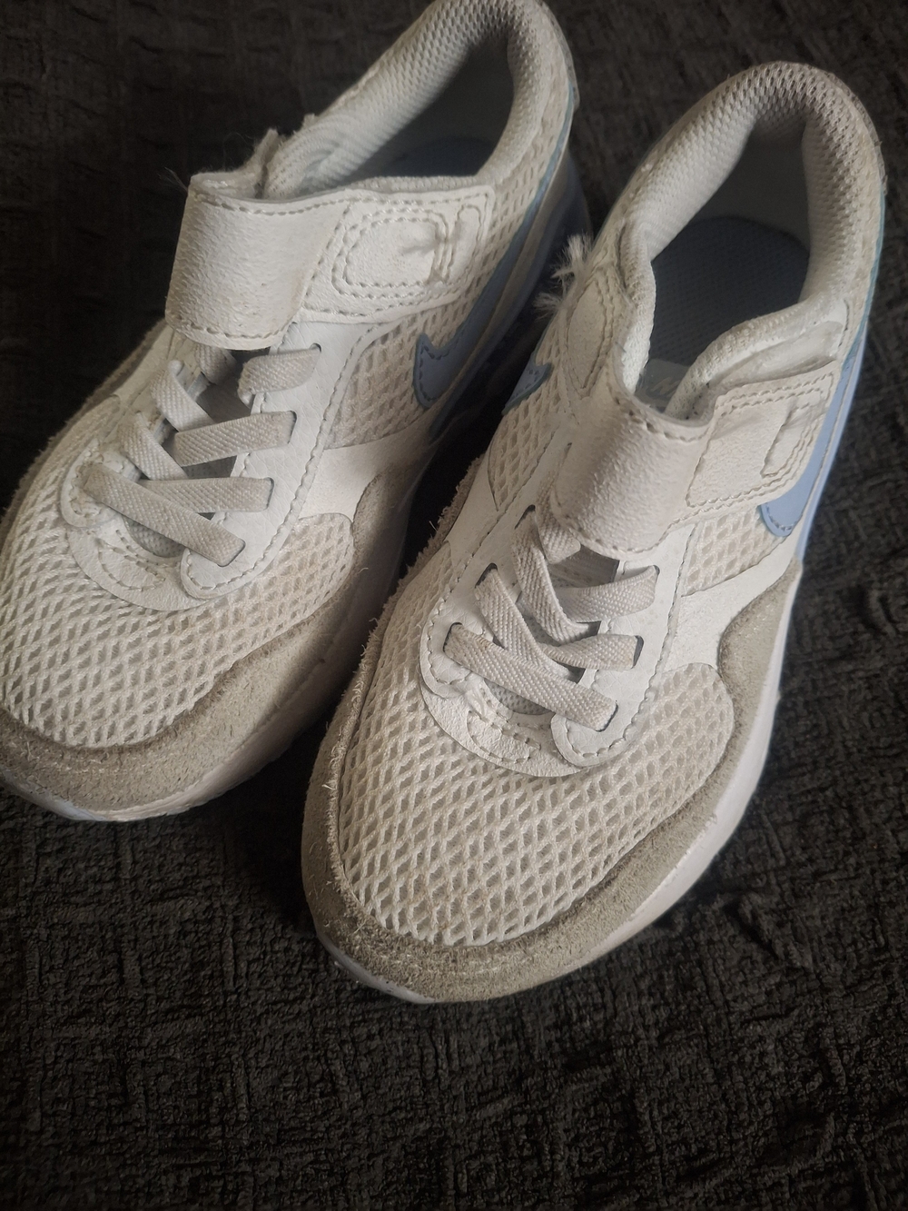Nike Kids White Sneakers with Light Blue Swoosh